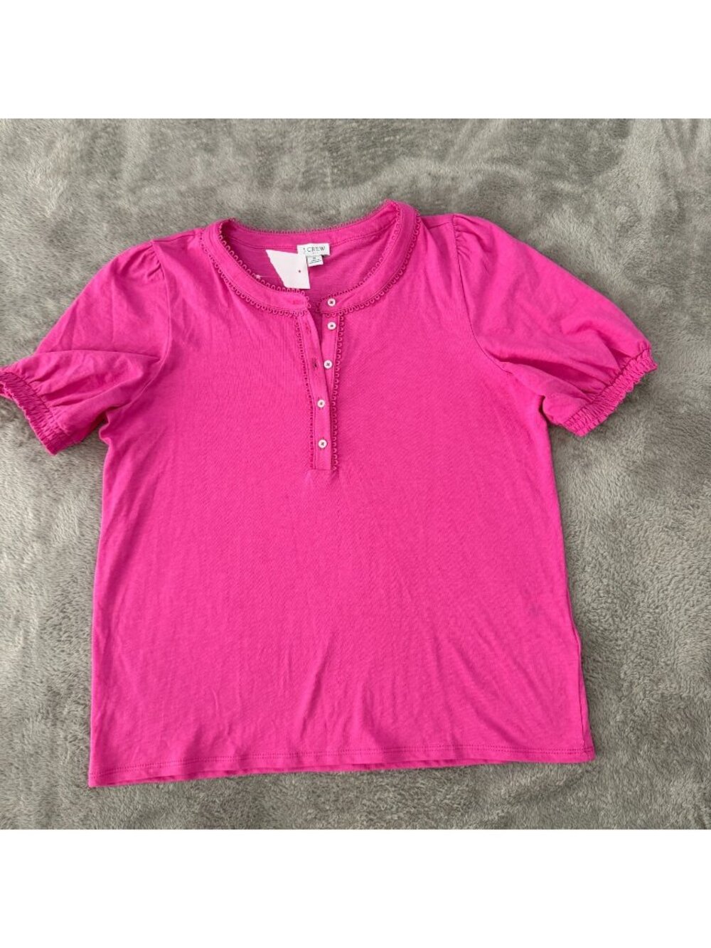 J Crew Factory Smocked Henley Pink Short Sleeve Top Shirt Womens SMALL